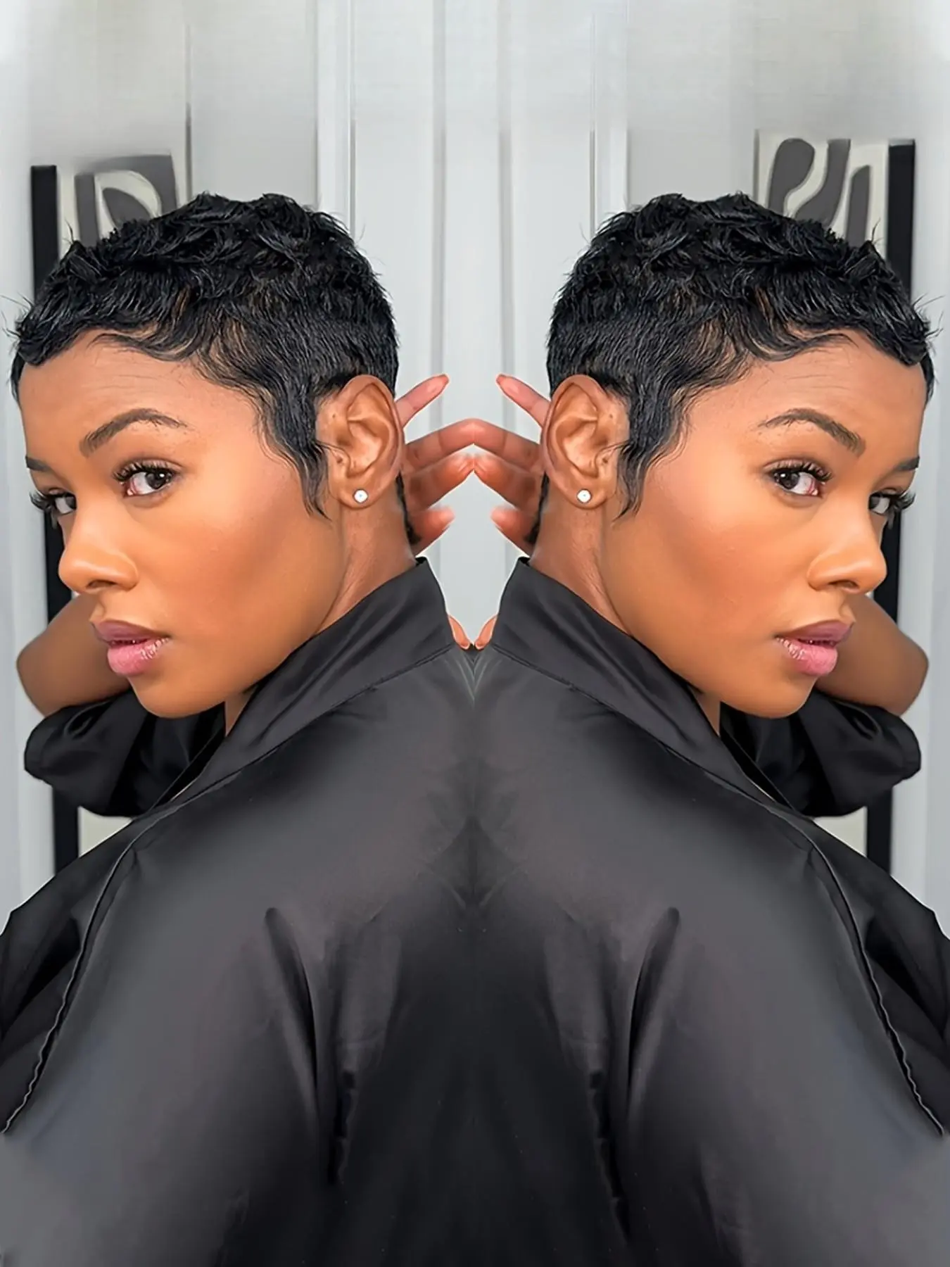 Pixie Cut Wig for Women Curly Wave Human Hair Wig Halloween Wig Full Machine Made Wig 150% Density