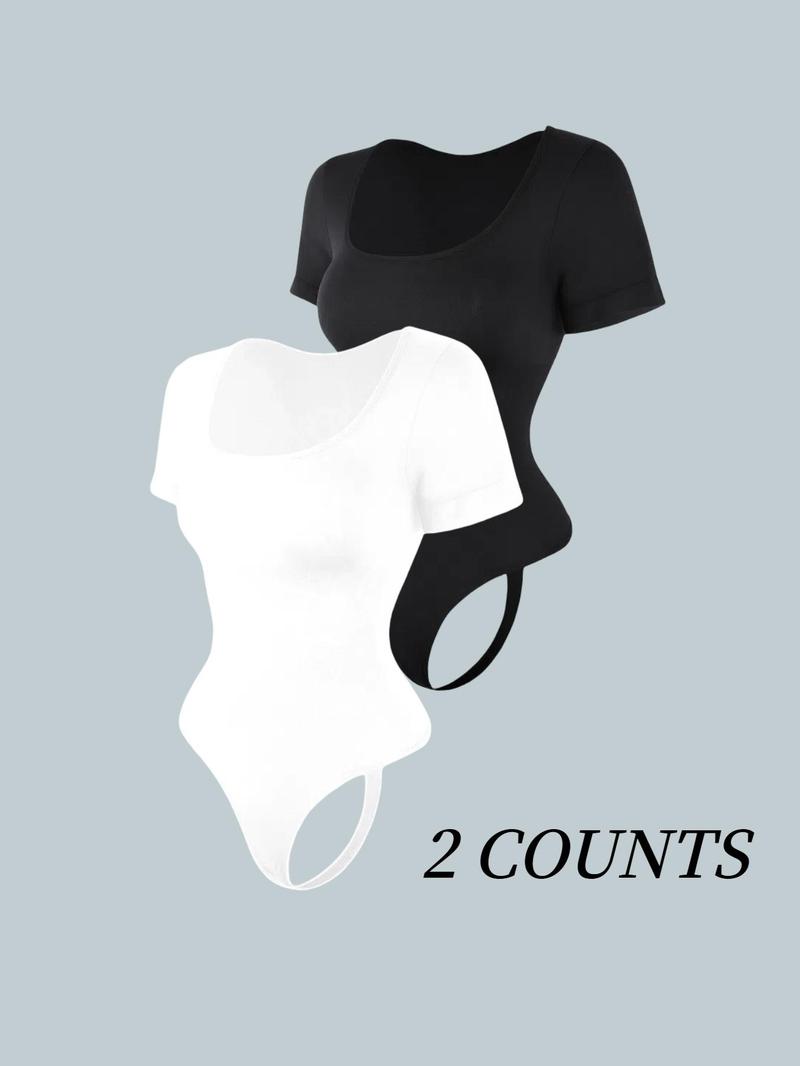 Women's Solid Color Square Neck Shapewear Bodysuit, High Compression Bodysuits, Tummy Control Butt Lifting, Women's Shapewear for All Seasons