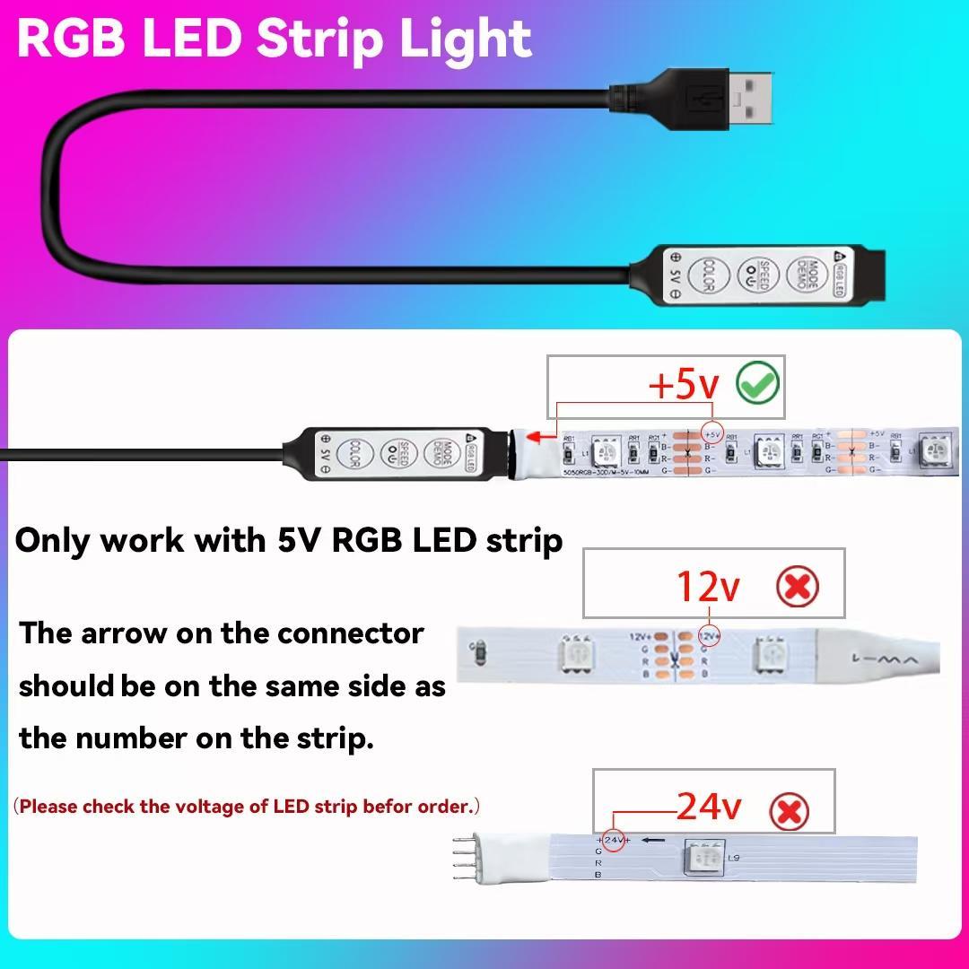 3-key Controller, USB Powered Dimmable LED Strip Light Controller, Suitable for SMD2835, 3535, 5050 LED Strips, TV Backlight, Bedroom and Other Decorative Purposes