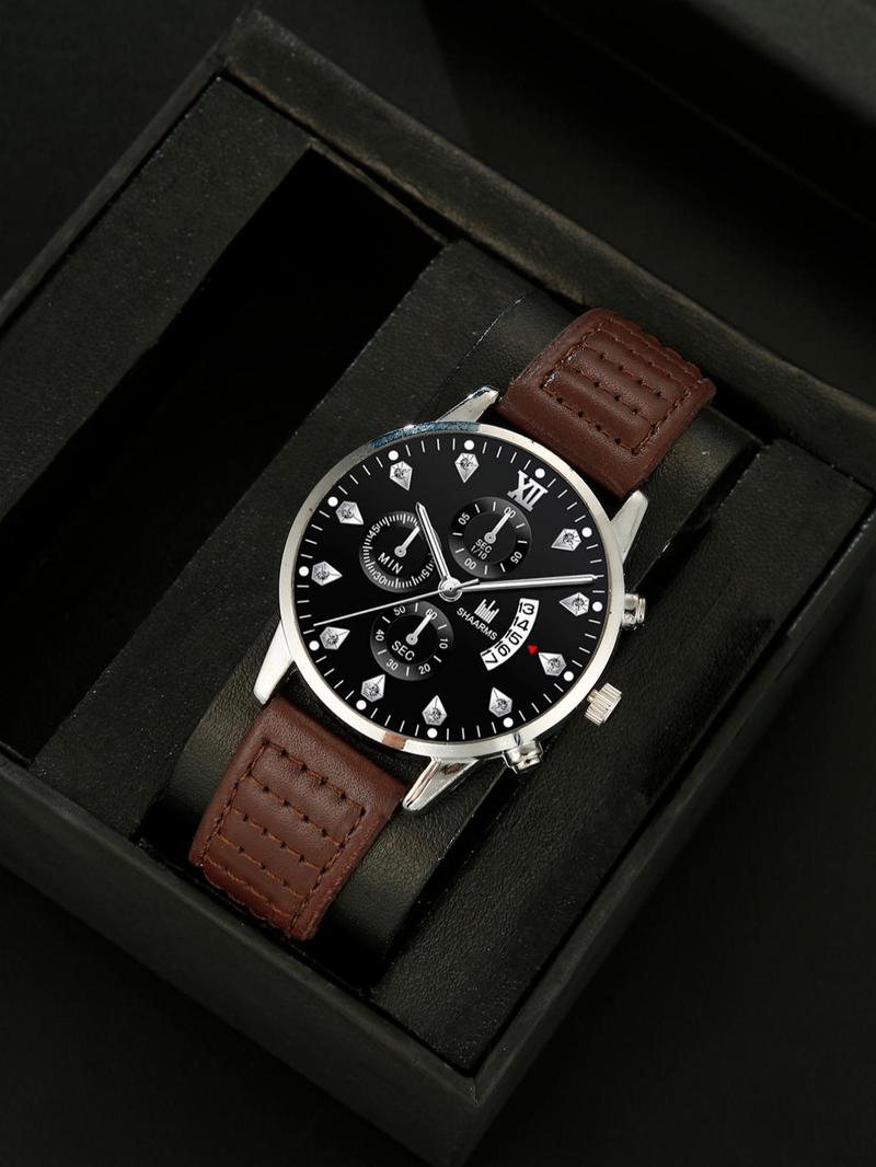 Men's Business Fashion Round Dial Analog Quartz Watch & Wallet Set, Fashion Watch Set for Party, Daily Clothing Decor, Trendy All-match & Exquisite Watch Set for Gift, Casual Wristwatch Set