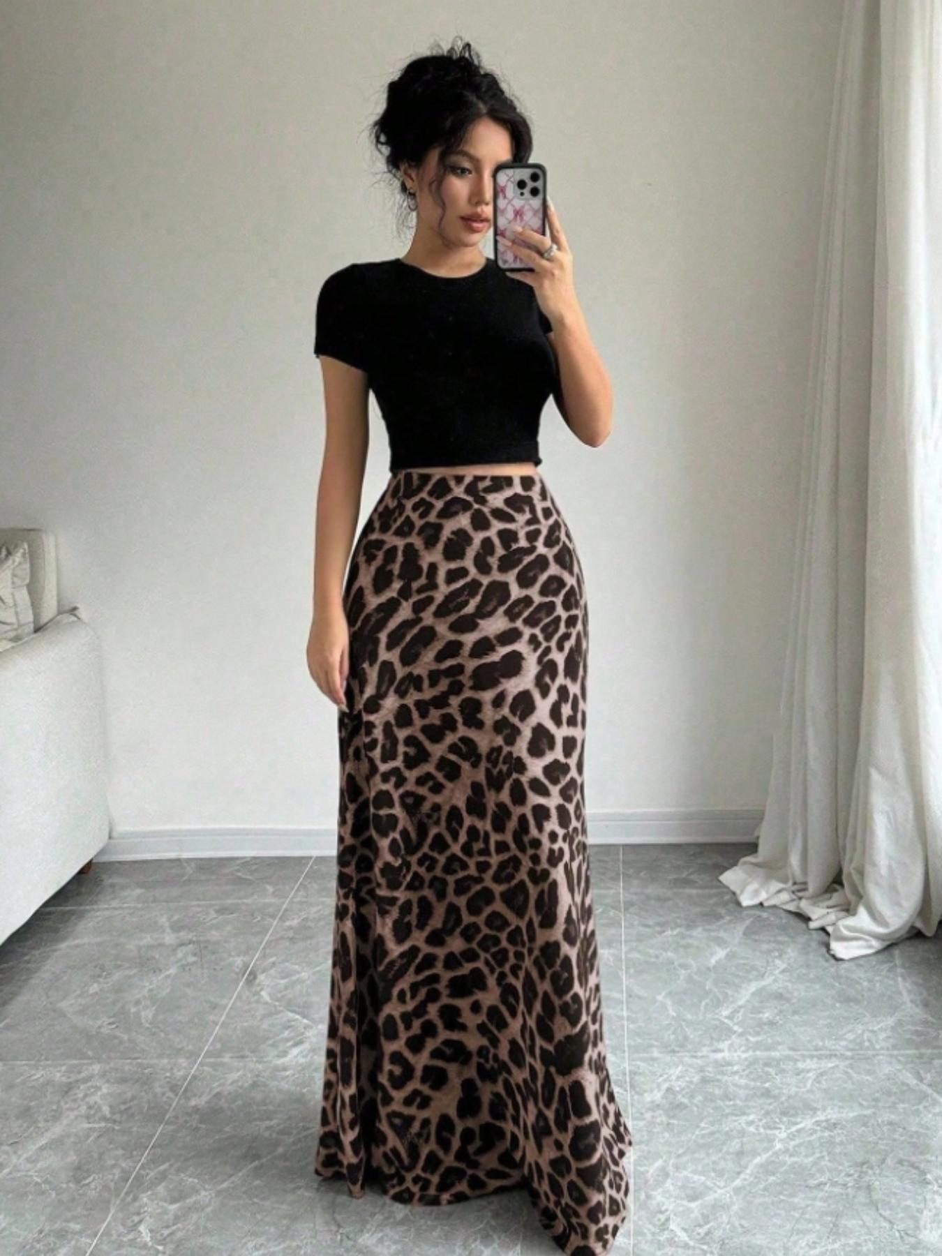 Women's Fashion Leopard Print Skirt, Versatile High Waist A-Line Midi Skirt, Casual Elegant Ladies' Clothing for All Seasons