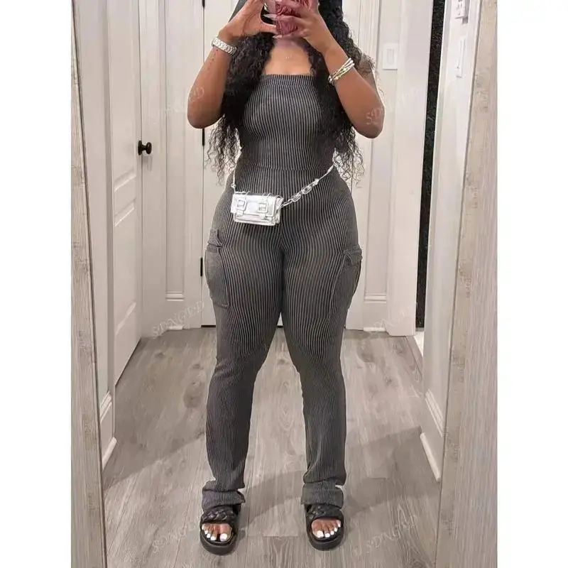 Women's Utility Pockets Camisole Casual Textured Jumpsuit