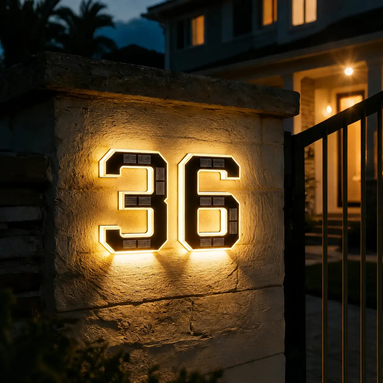 Solar Lighted 9 Inch LED Address Numbers Signs - IP54 Waterproof Outdoor Design for Homes, Modern Look, Ideal for Various Environments,Modern Farmhouse Illuminated Sign
