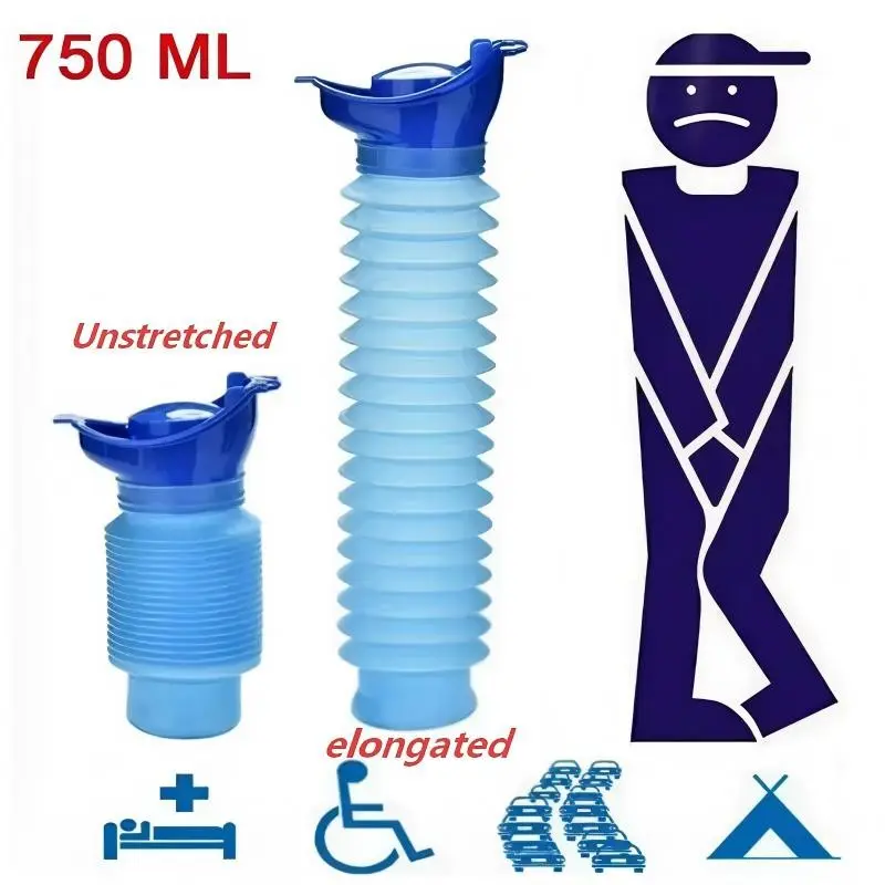 Men's Portable Urinal, Foldable 750ML Urine Bottle, Car Use Toilet, Travel Camping Emergency Pouch Toilet, Road Trip Gear