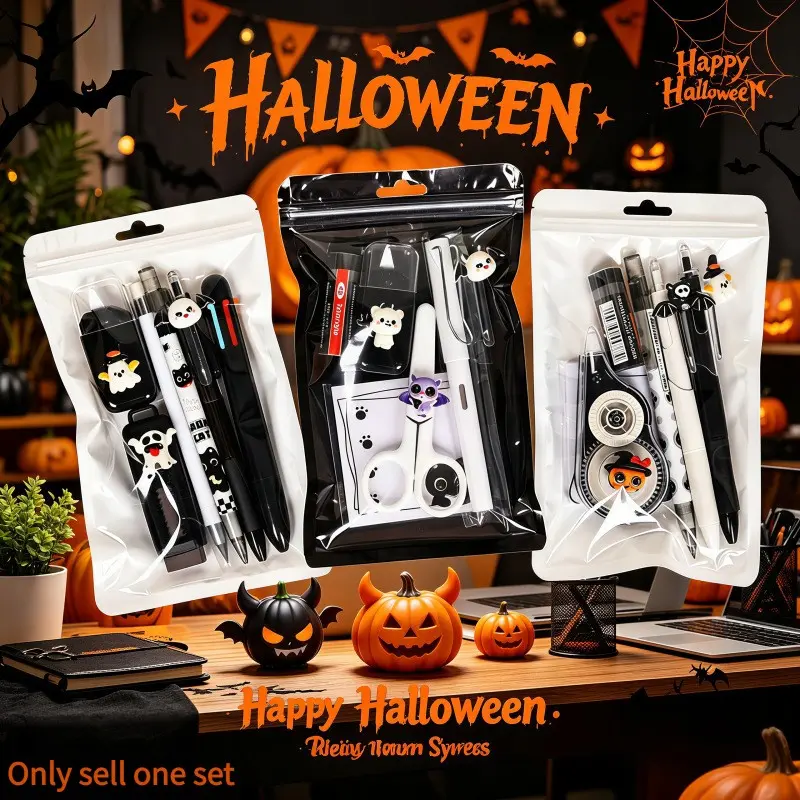 Halloween Cute Devil and Pumpkin Set 6 Pieces, Back-To-School Stationery Kit, Student Essential, Classroom Reward Supplies, Holiday Gift