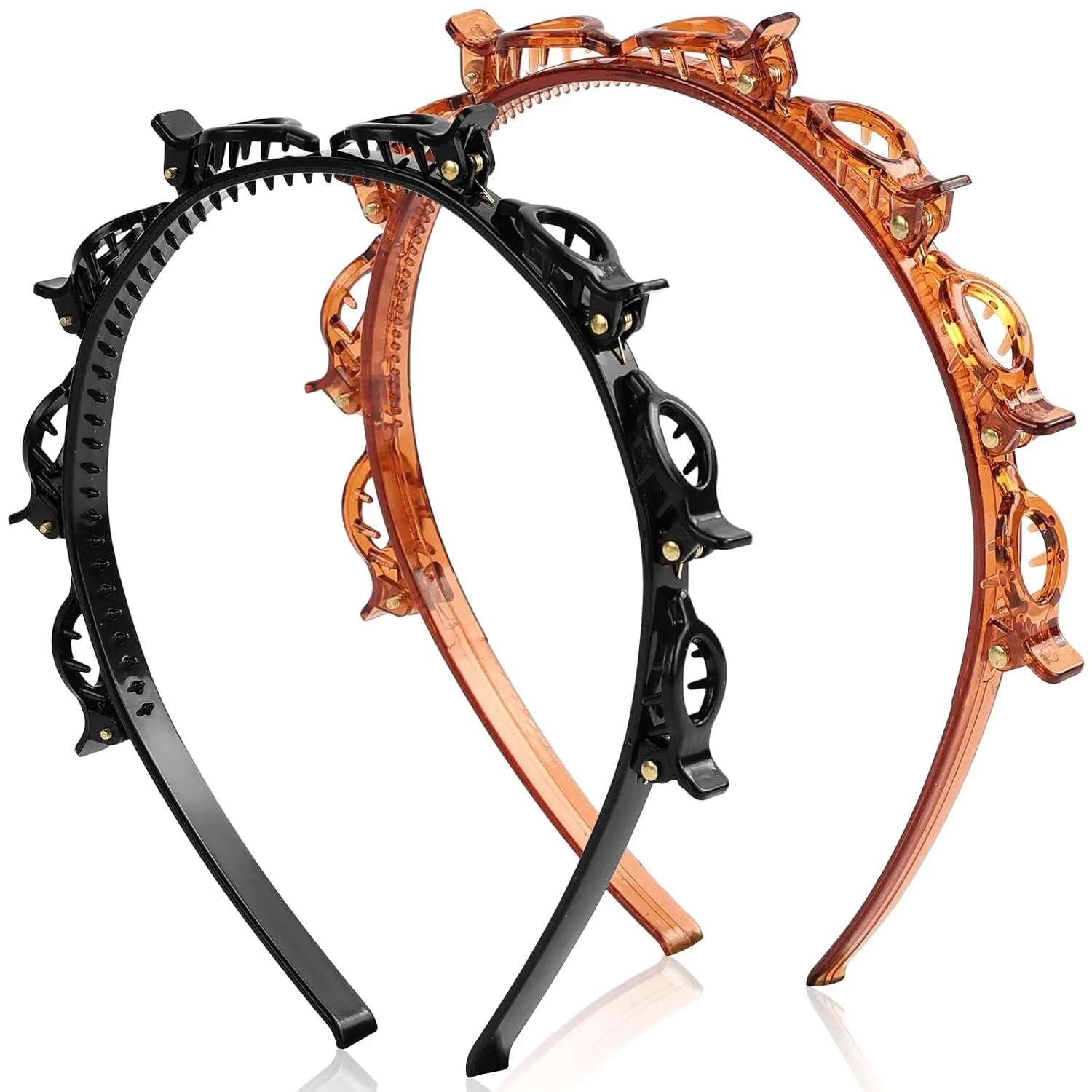 Women's 2-Pcs Braided Bangs Headband with Teeth, Professional Weaving Clip & Invisible Fringe Styling Tool for Fine or Thick Hair