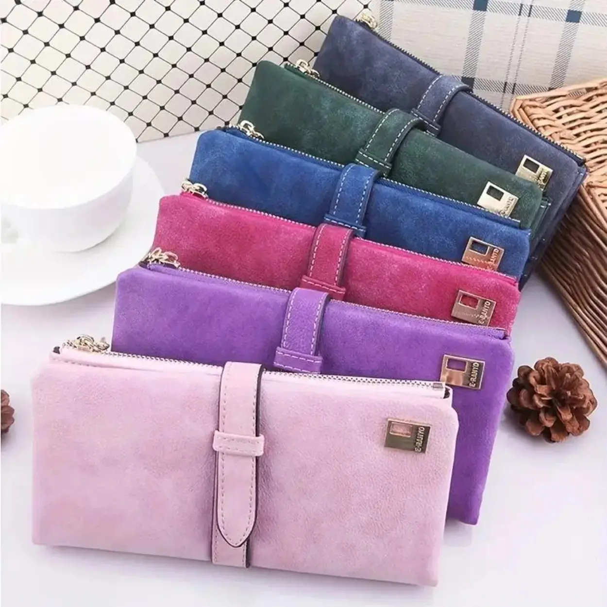 Women's Elegant PU Leather Wallet, Long Clutch Card Holder with Buckle & Zip Closure, Multiple Slots for Casual Daily Use, Wallet Card Holder, Elegant Fashion Wallet