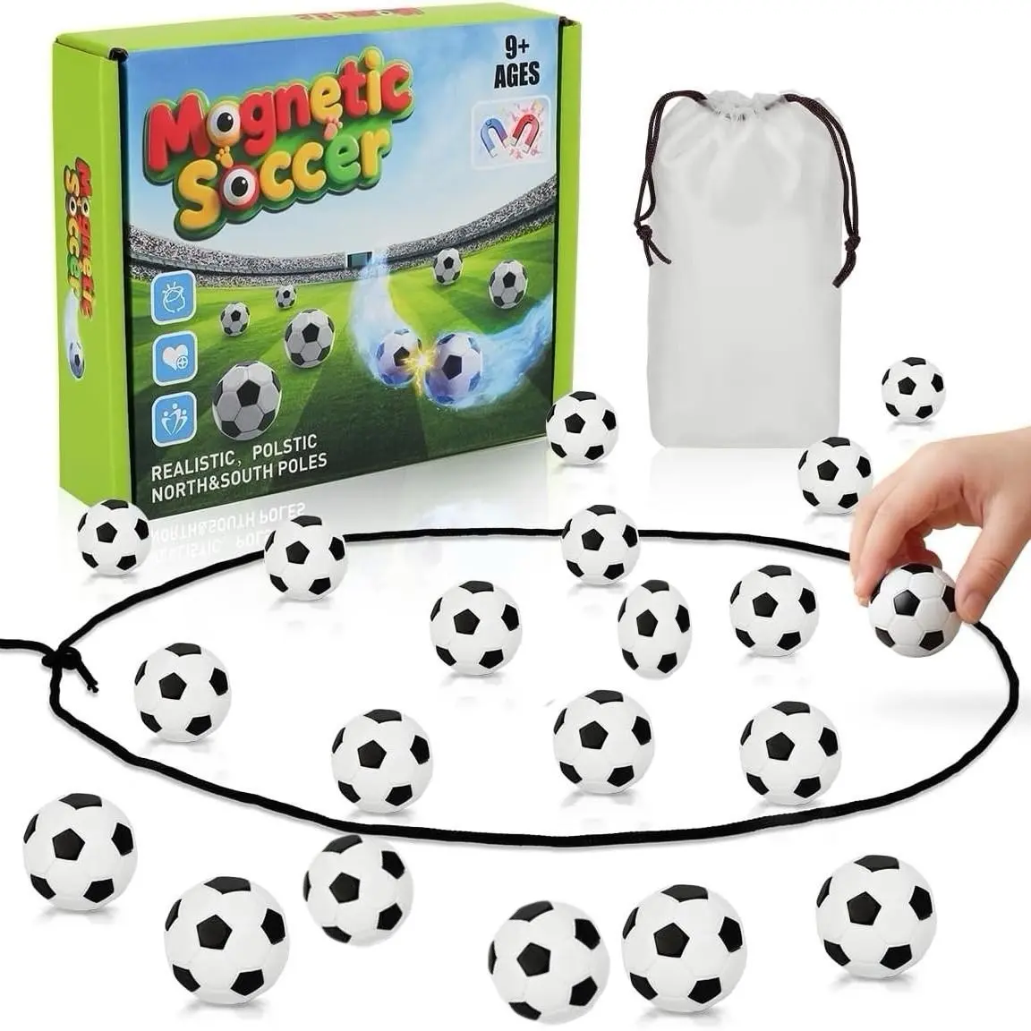 Football Magnetic Board Game with Rope and 20 Football Pieces, Fun Strategy Puzzle Game for Family, Party, Travel, Birthday Gift, Fun Board Games