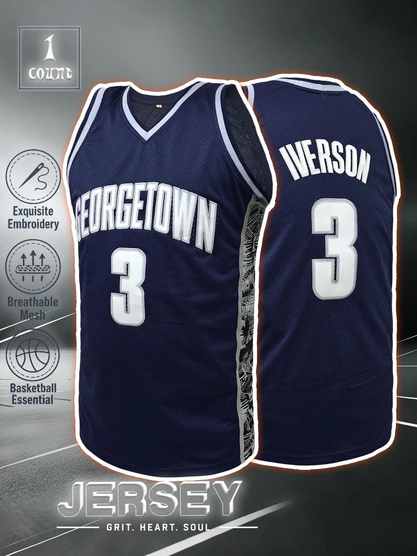 Men's Georgetown #3 Retro Basketball Jersey, Classic Letter Embroidered Sports Wear, Loose Breathable Sleeveless Vest, Unisex for Outdoor Activities