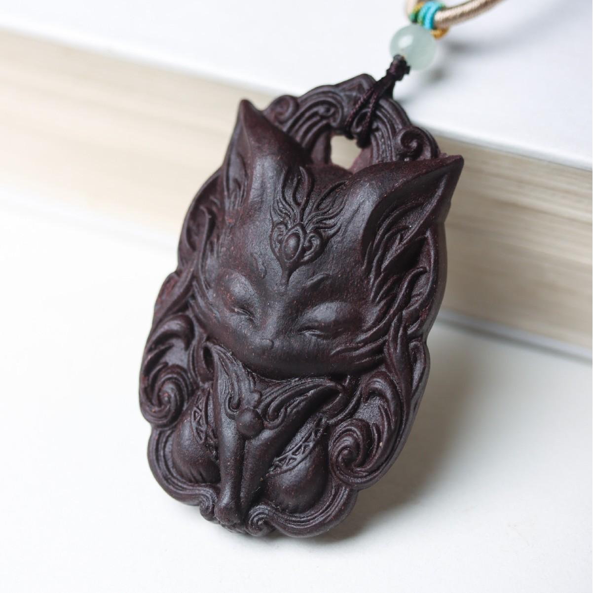 Natural Incense Bead Pendant with Nine-Tailed Fox