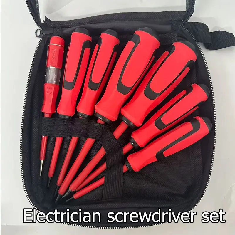 7 in1 Insulated Screwdriver Set Including mains tester, Magnetic Cross & Flat Bits, Electrician Tool Kit for Domestic & Electrical Repairs
