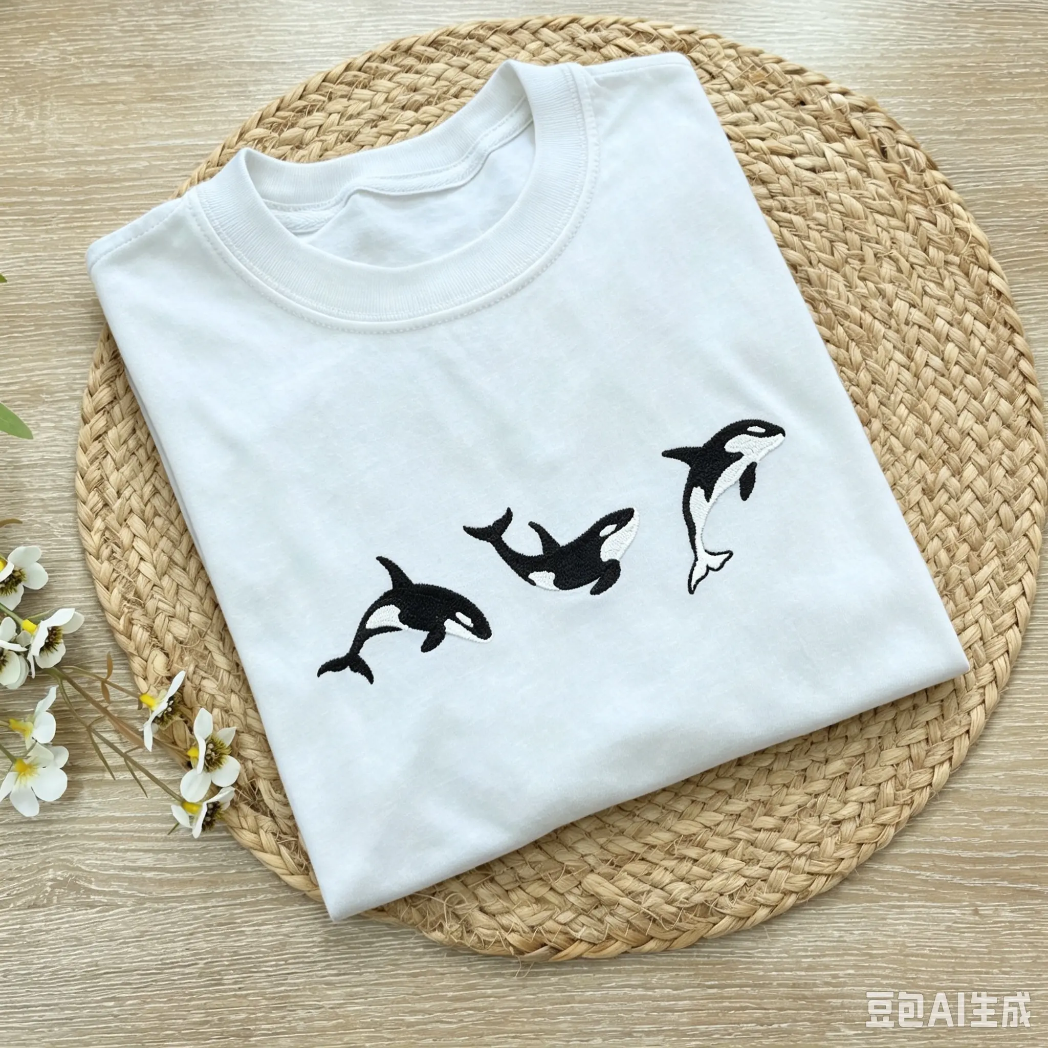 Oversized tshirt women Three Orca Whale Embroidered Graphic Tee Ocean Animal Lover Summer Casual Unisex 100 Cotton Printed Tshirt