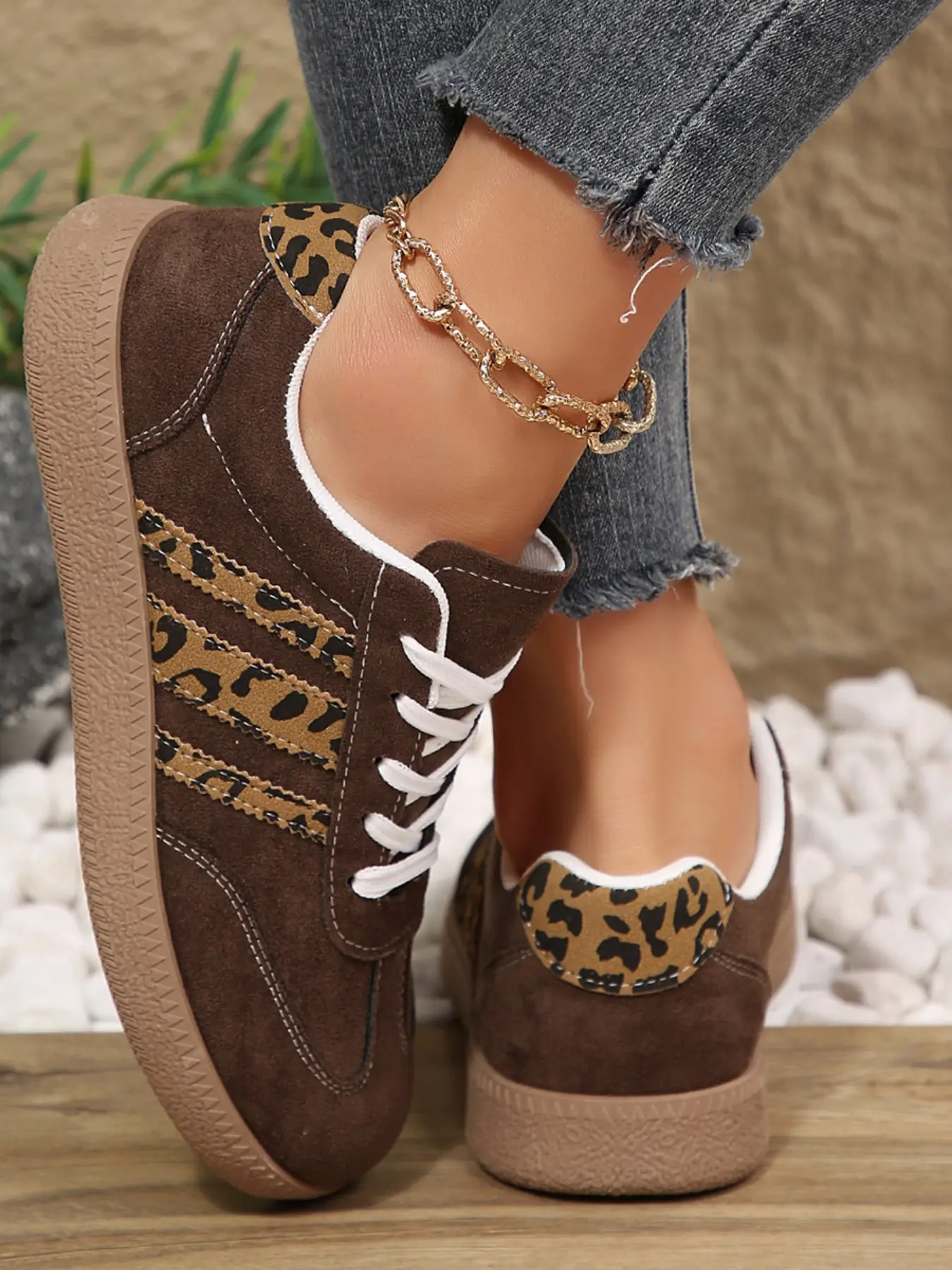 Trendy Breathable Leopard Print Sneakers for Women, Non-Slip Flat Sole Retro Agony Shoes, Comfortable Casual Boardwalks for Spring & Summer, Casual Trendy Trainers