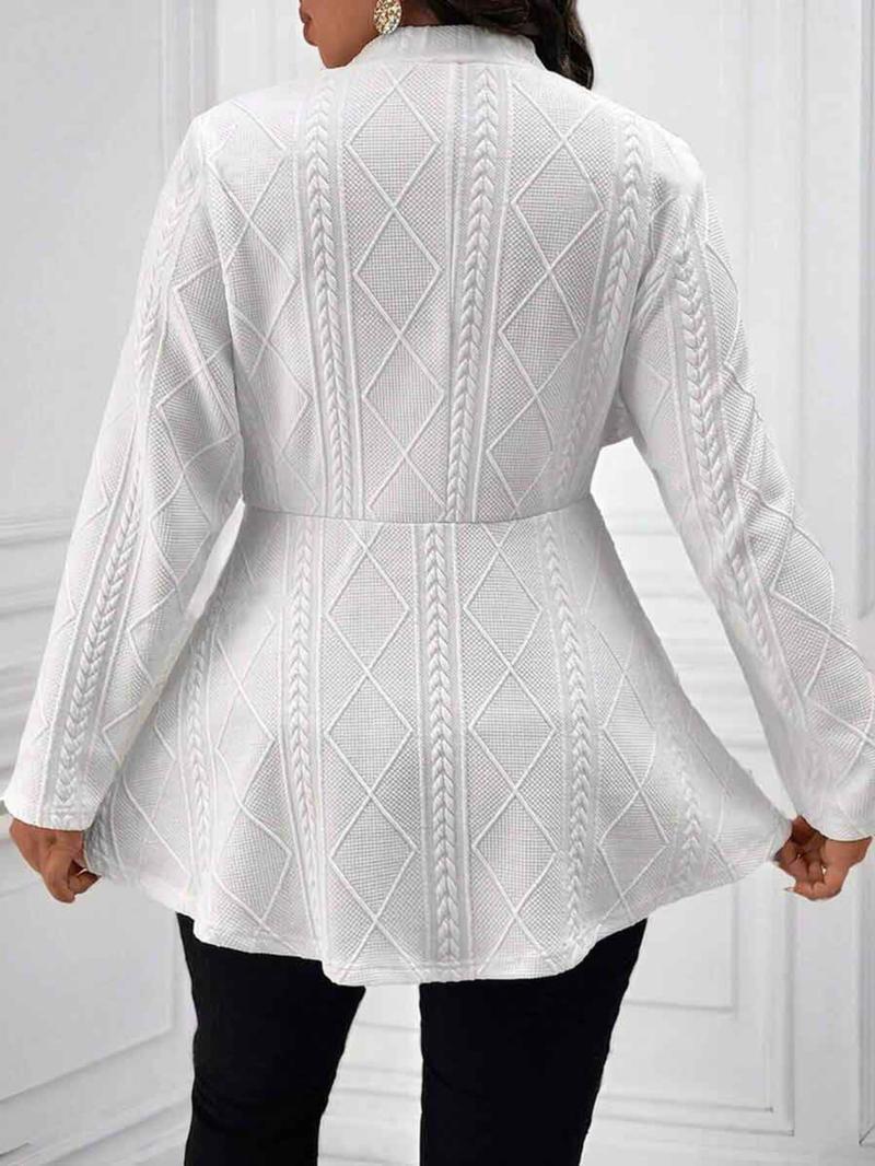 【Plus Size】 Solid Textured Button Front Blazer, Casual Fitted Long Sleeve Deep V Neck Outerwear for Work Office Business, Women's Clothes for All Seasons