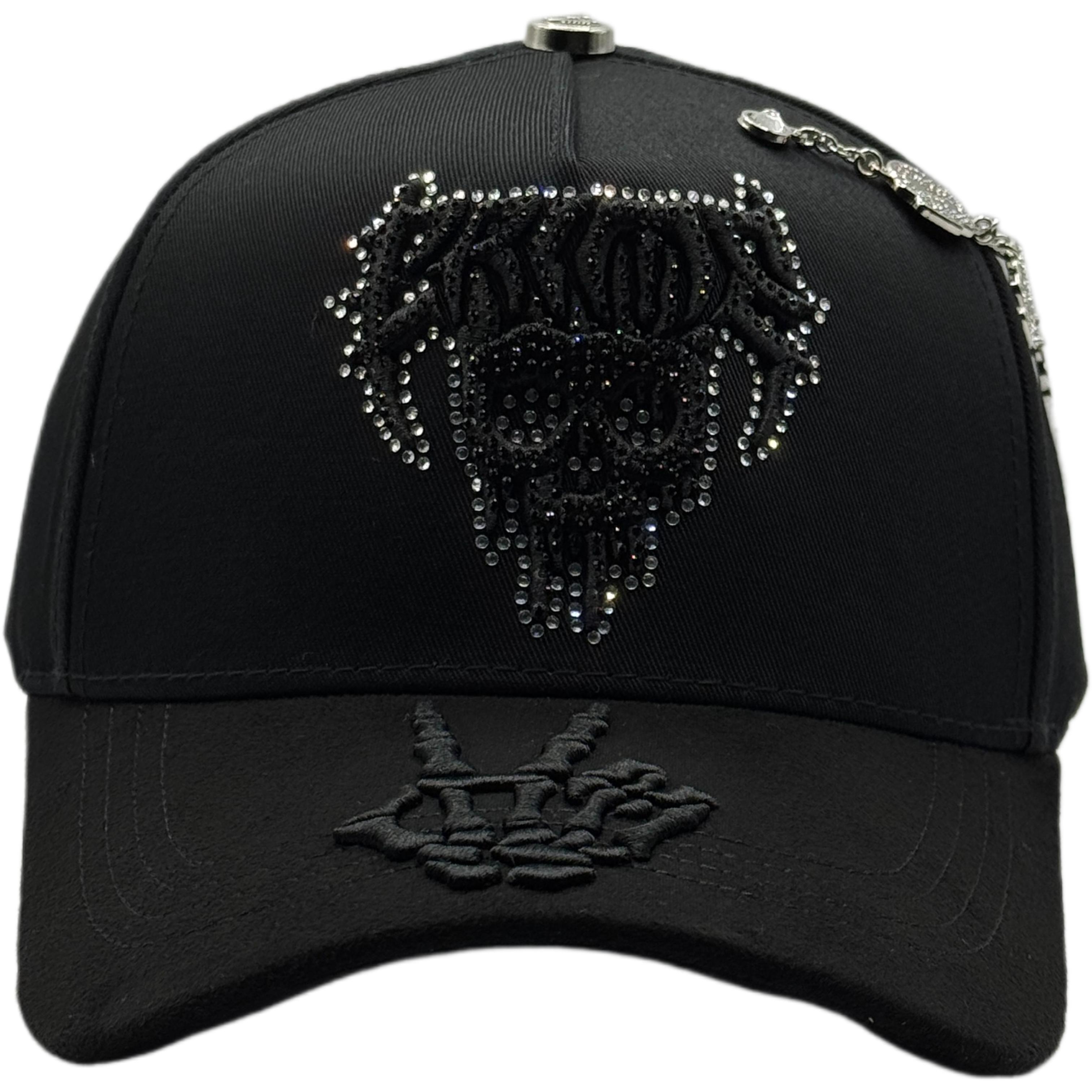 2026 Barbas "Crime" Skull Premium Snapback – Black Adjustable Streetwear Cap with Rhinestone Skull Design, Gothic Embroidery & Premium Chain Detail, Luxury Urban Baseball Cap for Men Women, Hip Hop Fashion Headwear