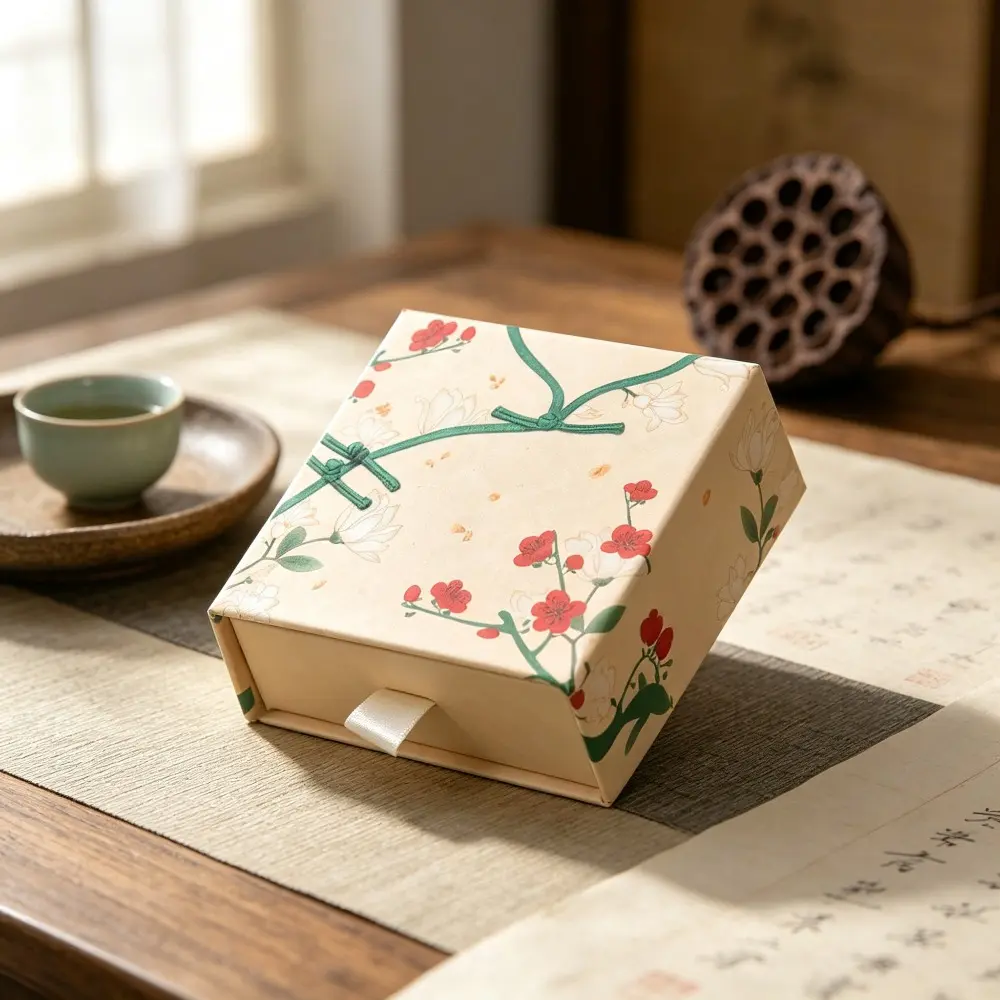 Floral-patterned Cheongsam-style Chinese-style Pull-out Jewelry Box; High-quality Drawer-style Display Box for Buddhist Beads and Jewelry (jewelry Is for Display Only, The Actual Product Is The Packaging Box).