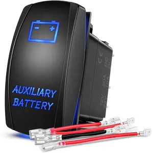 Nilight 5-Pin SPST Auxiliary Battery Rocker Switch with Blue LED Laser On/Off, 20A/12V 10A/24V, 1.43" x 0.84", Jumper Wires Set for Cars, SUVs, Boats, Motorcycles, Yachts, Boat