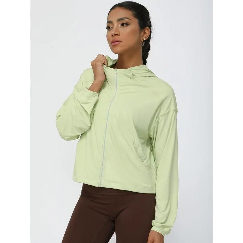 Women's Solid Color Hooded Sports Jacket Quick Drying Breathable Outerwear for Yoga Running