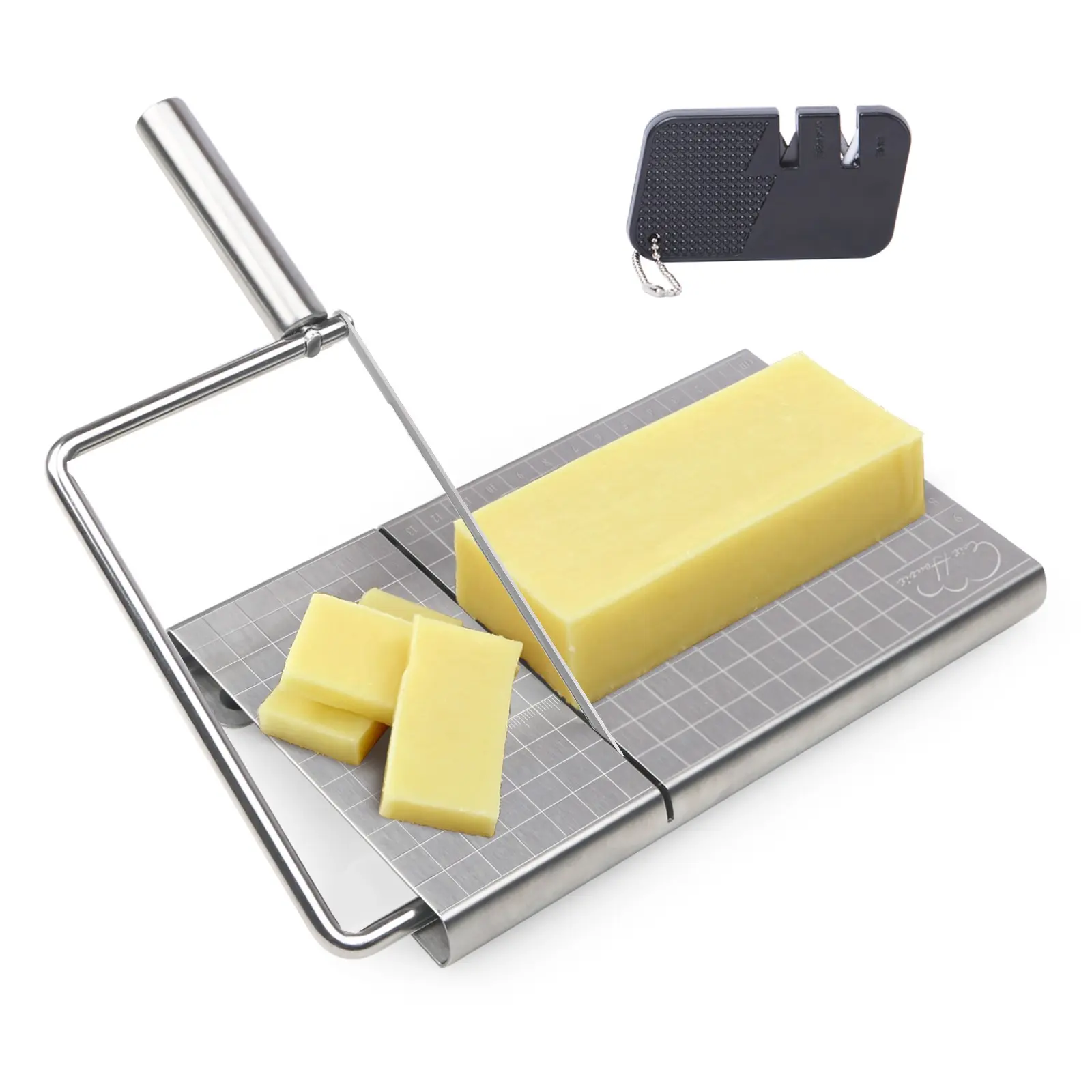 Stainless Steel Slicer Set with Measurements, Butter Cheese Cutter, Bread Cookie Divider, Fruit Veggie Knife, Replacement Blades, Sharpening Tool