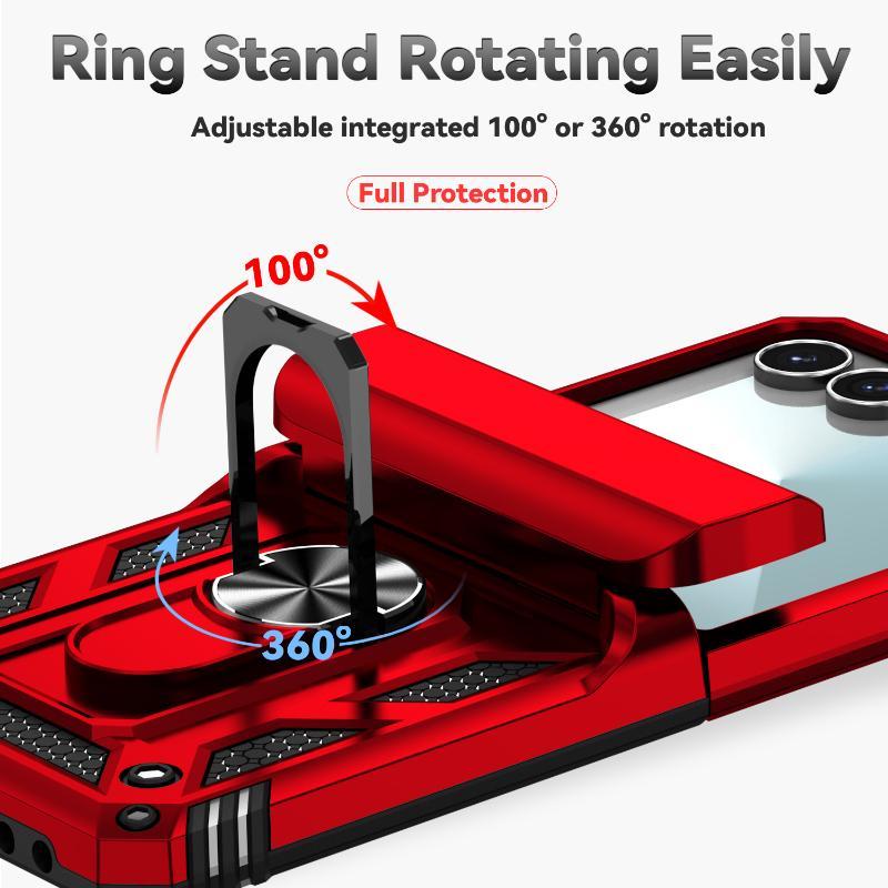 360 ° Rotating Metal Car Bracket Ring Solid Color Armor Lanyard Phone Case For Samsung Galaxy Z Flip 7 6 5 4 3 Protection Cover