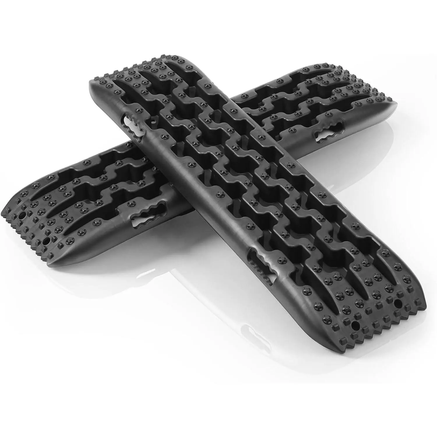 2pcs Off-road Traction Boards, 41.1"L * 11"W * 2"H, Black | Recovery Track 4X4 Jeep Truck Emergency Tire Traction Mat For 4WD Mud,Sand,Snow,Rock Tracks