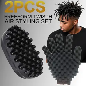 2PCS Freeform Twist Hair Styling Set, Twist Brush & Sponge Glove for Natural Hair, Dreadlocks, Locs, Coils, Afro Curls & Textured Hair