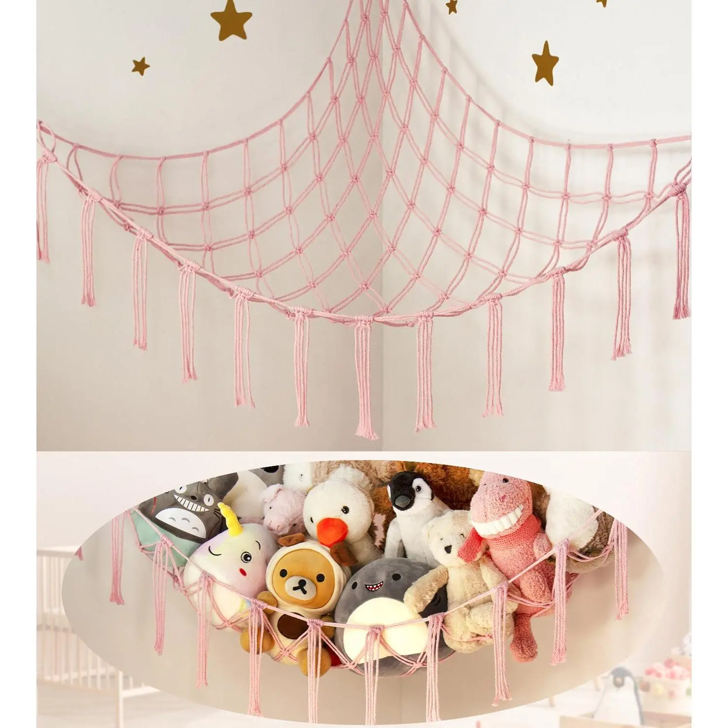 Stuffed Animal Storage Hammock Corner Net - Pink Room Christmas Decor  Teen Girls - Toys Storage Hanging Stuff Animal Organizer Holder Cute Stuff - Bedoom Decor Aesthetic