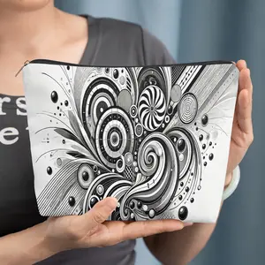 cosmetic bag 1pc, Swirling Black White Abstract, Zipper closure, unisex, travel/daily storage bag, lightweight and machine washable, stylish toiletry bag, perfect for Valentine's Day, New Year's, or birthday gifts.