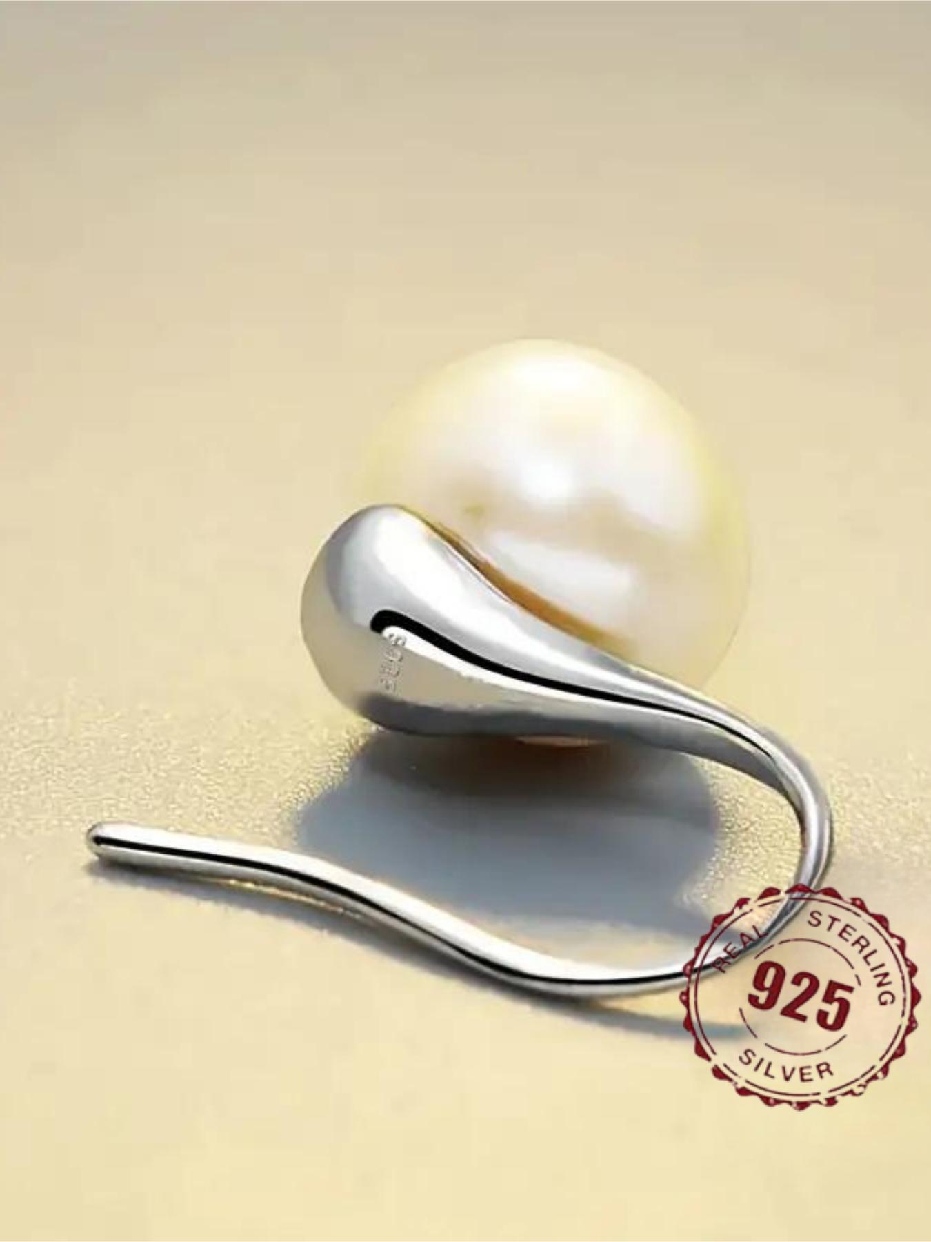 925 Sterling Silver Faux Pearl Decorated Dangle Earrings, Elegant Simple Style Earrings for Women, Trendy Female Gift, Perfect for Sensitive Ears, Elegant Minimalist Earrings