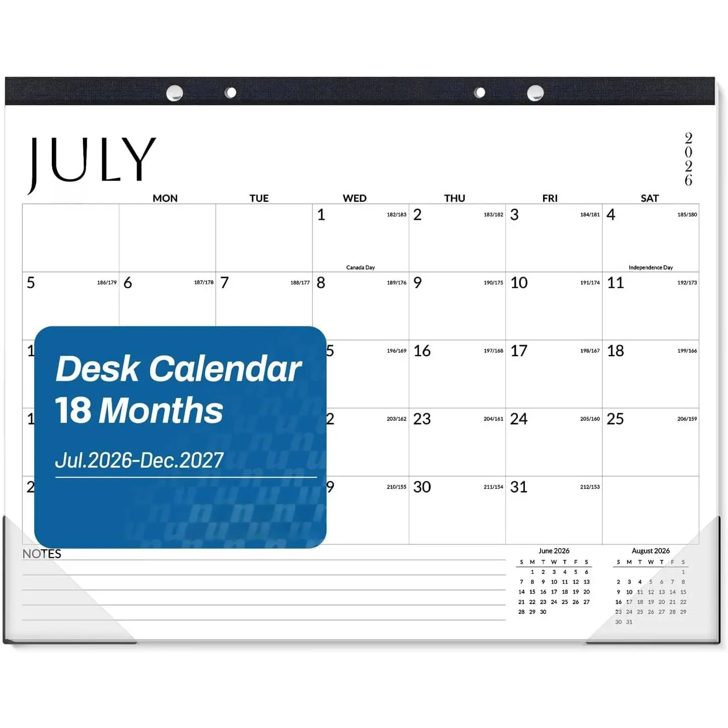 Desk Calendar 2026-2027, 14.5" x 11.5", 18-Month Monthly Desk Calendar from Jul. 2026 - Dec. 2027, Academic Desk Calendar for Teacher, School, White