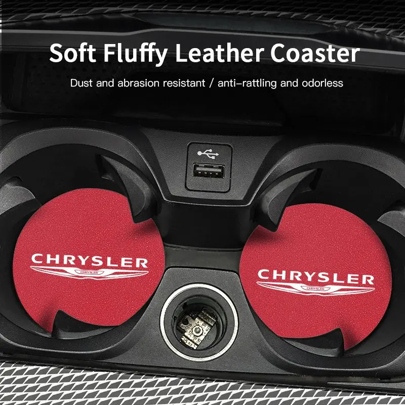 2Pcs Car Leather Coaster Mat Anti-slip Water Cup Pad For Chrysler 300c Pacifica Phev Voyager Sebring Aspen 200 Airflow PT Cruiser Town and Country Crossfire Concorde