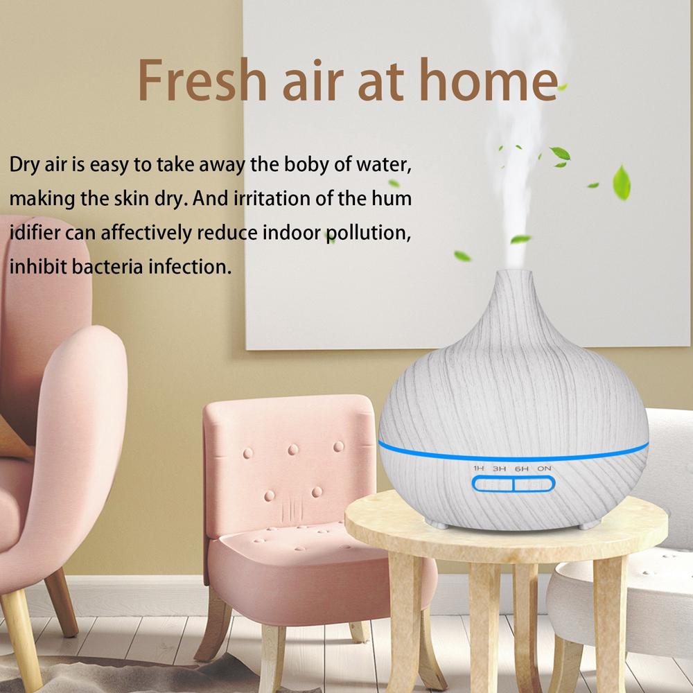 500ml Aromatherapy  Diffuser Wood Grain Remote Control Ultrasonic Air Humidifier Cool 7 Color LED Light