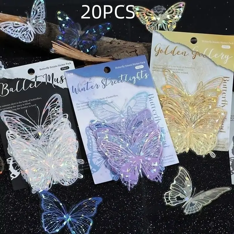 20pcs Bright Sticker Butterfly DIY Wedding Cake Topper, Happy Birthday Cake Topper, Wedding Birthday Party Cake Decoration