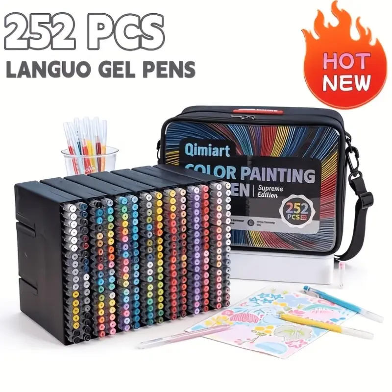 252pcs Languo Gel Pen Set, 0.6mm Tip, Large Capacity, Colorful Pens for Drawing, Coloring Books, Diaries, Comics, DIY Crafts, Includes Storage Bag, Art Sets