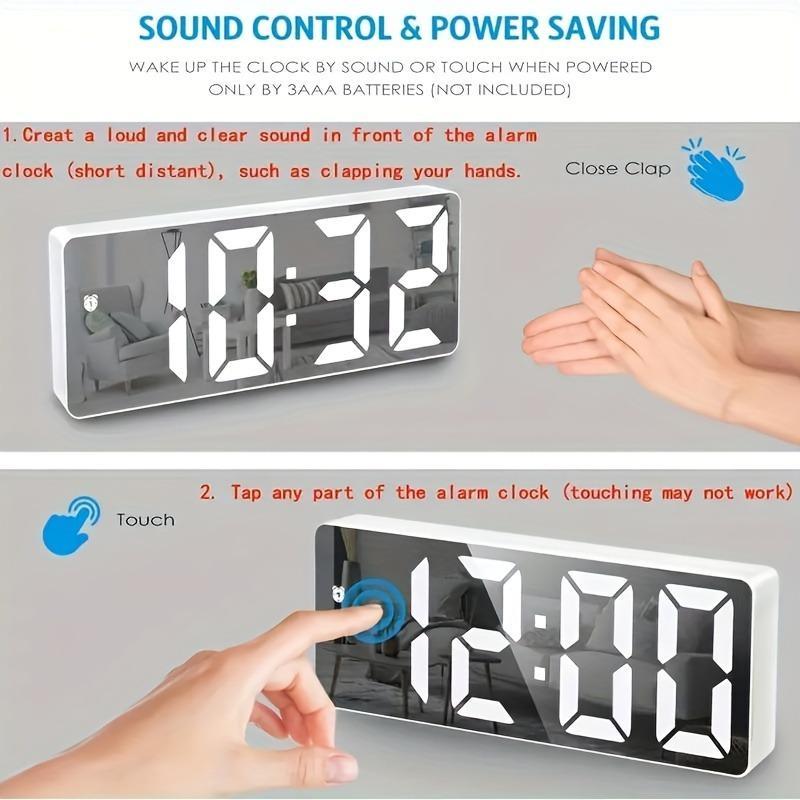 Led Mirror Alarm Clock, 1 Count Modern Exquisite Sound Control Battery Powered Digital Clock, Desktop Electronic Clock for Bedroom Office Home Decor(without Battery) Led Mirror Alarm Clock, 1 Count Modern Exquisite Sound Control Battery Powered Digital Clock, Desktop Electronic Clock for Bedroom Office Home Decor(without Battery)