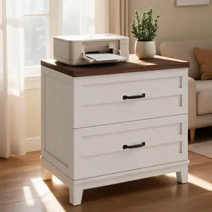 Farmhouse Lateral Filing Cabinet with Full Extension Drawers – 21.3" Deep Wood Storage for Legal/Letter/A4 Files – Sturdy Home Office Organizer – Rustic Brown & White