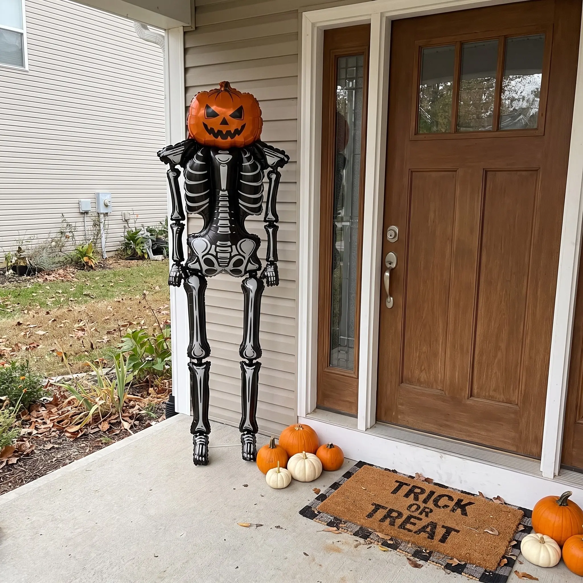 Giant Pumpkin Skeleton Foil Balloon, Articulated Halloween Decor, Spooky Inflatable Prop for Yard & Party, Adult Halloween Decoration
