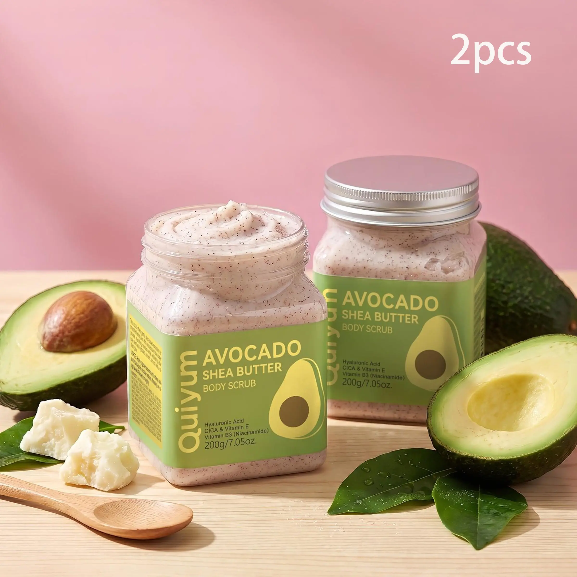 Avocado Shea Butter Exfoliating Body Scrub | Hydrating Nourishing Body Scrub for Soft Glowing Skin with Hyaluronic Acid Niacinamide & CICA | 7.05 oz