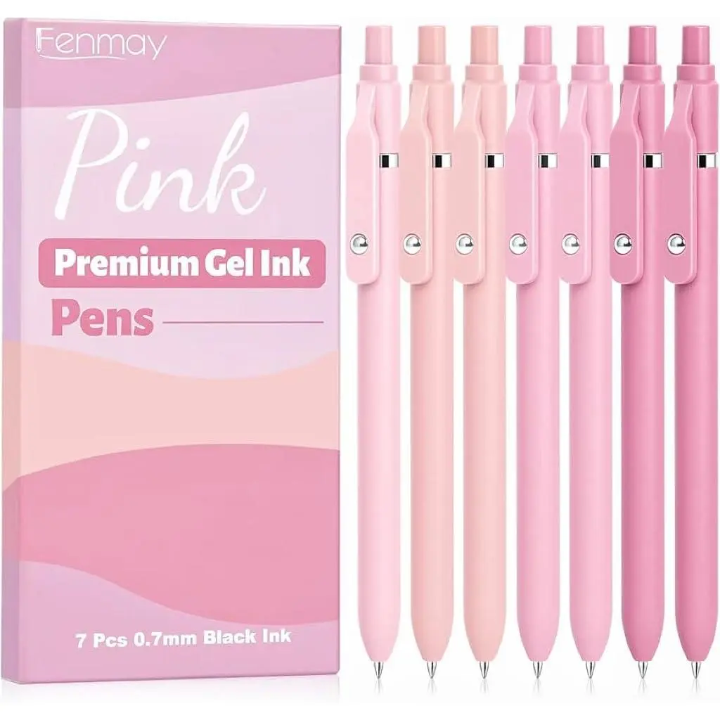 Pens Black Ink, 7 count 0.7mm Fine Point Smooth Writing Gel Pens, Quick Dry & No Smudge, Cute Aesthetic -to-School Office School Supplies Gifts for Women & Students