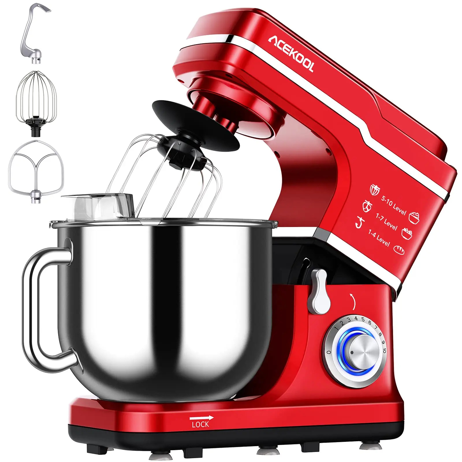 Garvee 7.5QT Tilt-Head Stand Mixer, 660W 10-Speed Electric Kitchen Mixer - Stainless Steel Bowl - Includes Whisk, Dough Hook, Beater & Splash Guard - for Bread, Cake & Cookies