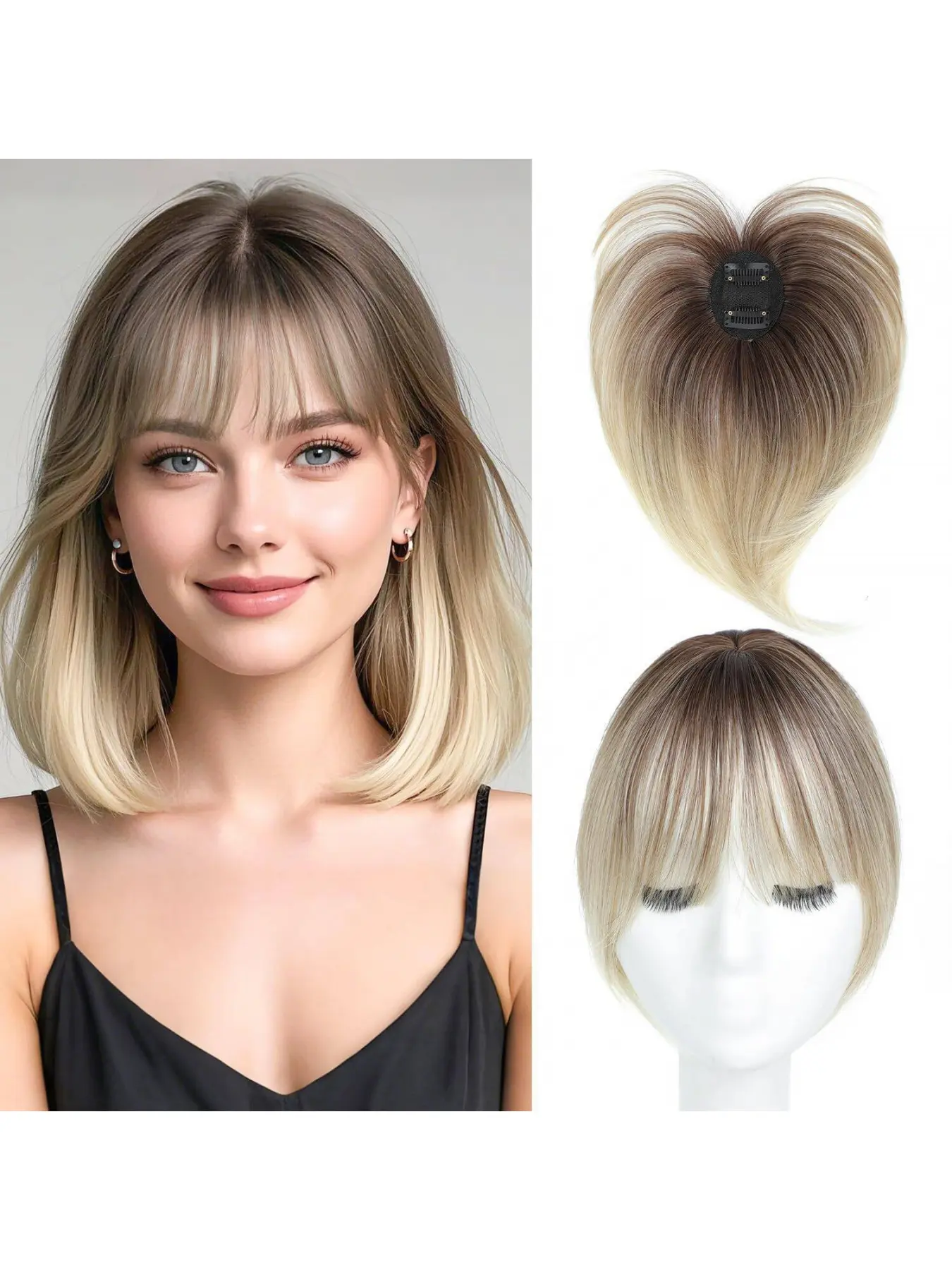 Women Hair Topper for Thinning Hair, Invisible Natural Hairpiece for Covering Gray Hair, Seamless Top Hair Extensions with Bangs