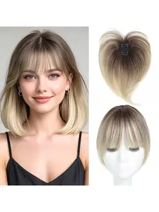 Women Hair Topper for Thinning Hair, Invisible Natural Hairpiece for Covering Gray Hair, Seamless Top Hair Extensions with Bangs