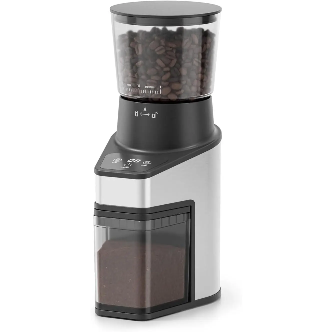 Burr Coffee Grinder with 60 Settings, Electric Conical Bean Grinder with Touch Screen & Anti-Static Technology for Espresso to French Press, 1-60s Timer & 1-8 Cup Dosing, Stainless Steel, Black