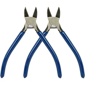 6.36 Inch Wire Cutters, Ultra  Compact Flush Cutters with Spring- for  Crafts, , Plastics, Appliances and DIY Model Making, Blue, 2 Pack