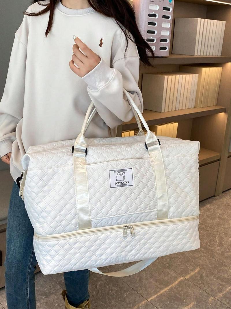 Letter Patched Design Large Capacity Durable Travel Bag, Lightweight Portable Folding Duffel Bag, Multi-function Dry & Wet Separation Bag for Travel, Traveling Bag