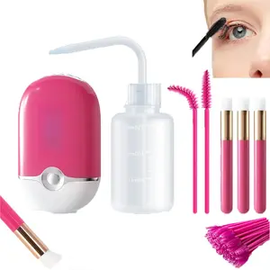Mini Portable Eyelash Fan Cleaning Kit, Multifunctional Lash Extension & Facial Skin Care Set, Includes 50PCS Lash Shampoo Brushes, 3PCS Nose Blackhead Cleaning Brushes and Durable Plastic Wash Bottle