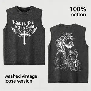 Walk By Faith Not By Sight Vintage Washed Christian Graphic Vest Streetwear Faith Based Apparel Bible Verse Church Outfit Mens  Y2K Aesthetic Grunge