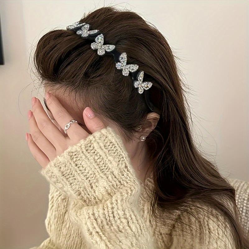 DB- Elegant Wavy Headband for Women, Non-Slip Butterfly Crystal Hairband, Lightweight Durable Plastic Head Accessory for Everyday Wear, Weddings, Parties & Year-Round Styling SpringStatements-DB