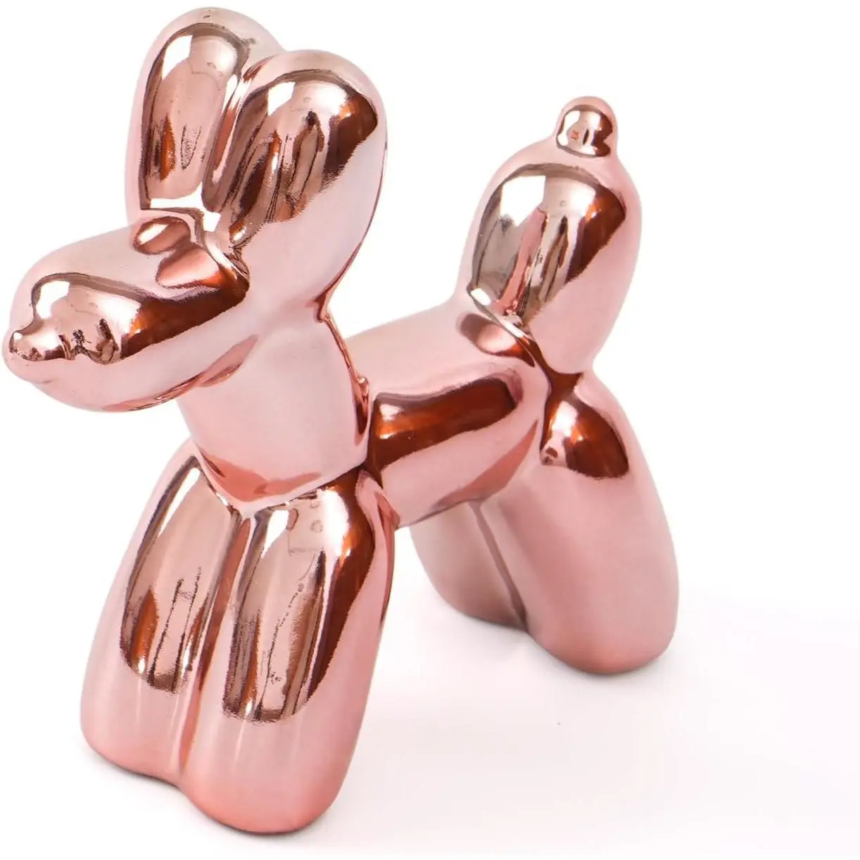 Cute Pink Balloon Dog Ceramic Statue, Handmade Modern Small Animal Figurine for Living Room Desktop Decor, Home Decor Accent OrnamentGift