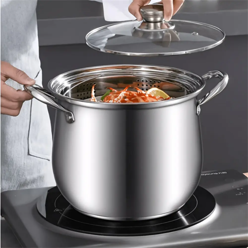 5pcs Stainless Steel Soup Pots with Glass Lids, Cooking Pot Sets, Includes Bowl Lifters, Tray Holders, Pot Handles, Ideal for Cooking Chicken Stews
